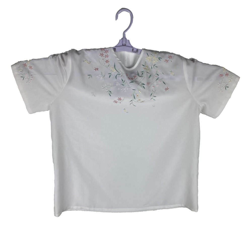 Laura Scott Womens White Lightweight Embroidered Y2K Soft Cropped Top Size‎ M